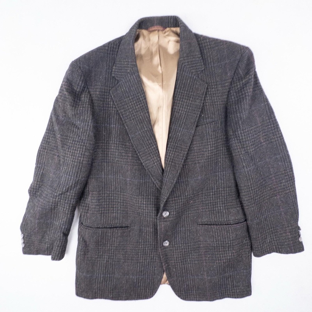 Vintage Nordstrom Mens Plaid Tweed Blazer 100% Wool Sport Coat L/XL